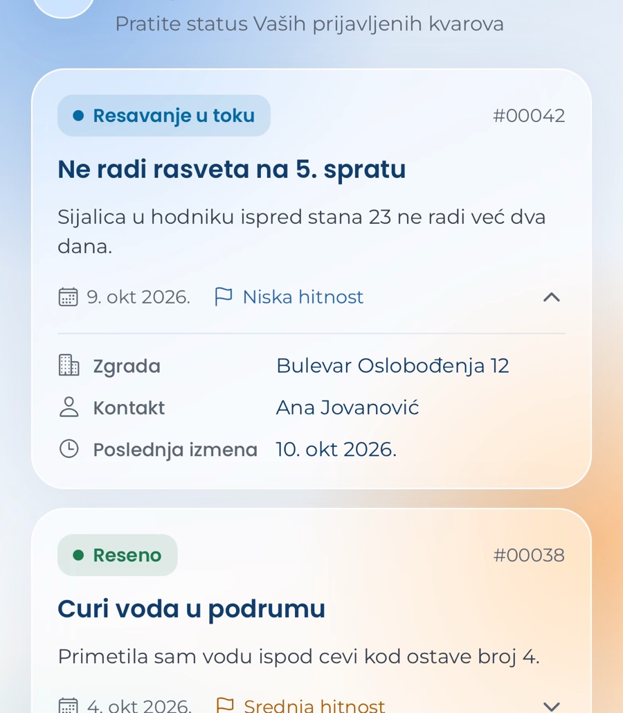 Moje žalbe u aplikaciji